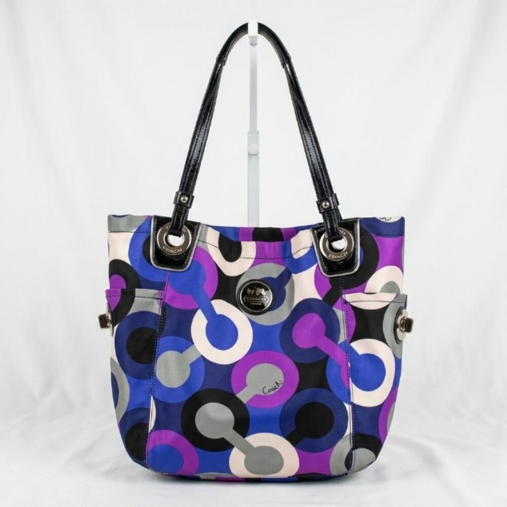 EUC 2009 Coach Alex Op Art Purple Multiprint Tote Handbag